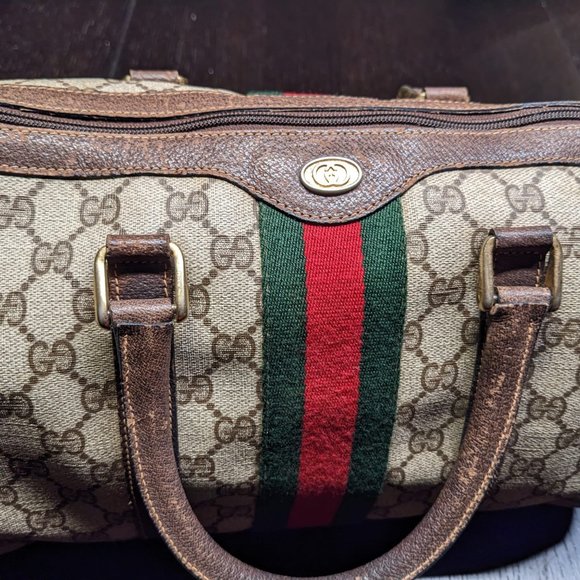 Auth GUCCI Old Gucci Sherry PVC GG Canvas Leather Mini Boston Bag Used F/S - Picture 5 of 7